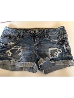 Bongo Womens Distressed Denim Shorts With Frayed Hem Mid-Rise Size 5 Holes